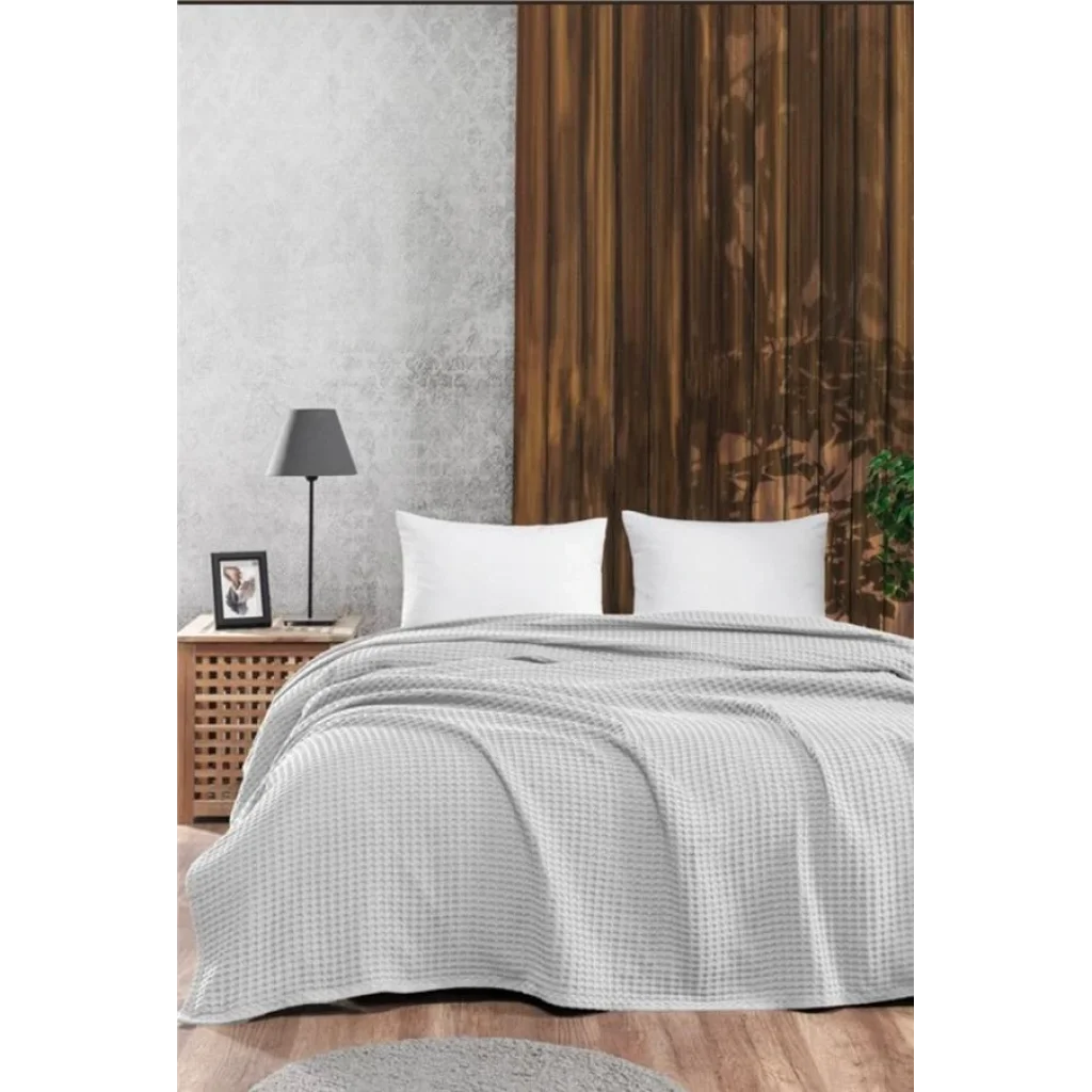Плед Ardesto Pique 220x230см, 100% бавовна, сірий світлий, ART0822PL UA