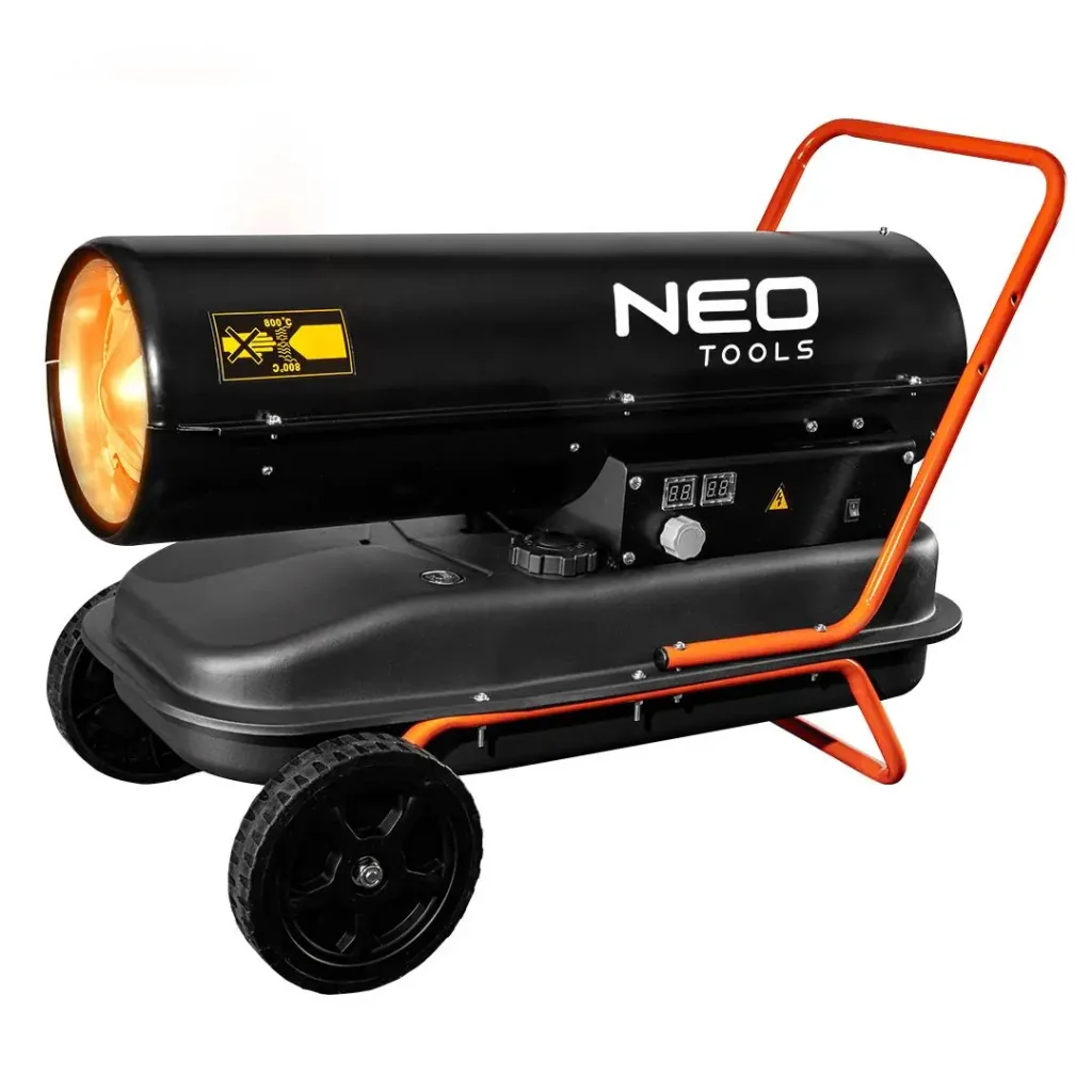 Теплова гармата дизель/гас Neo Tools, прямого нагріву, 30кВт, 420м кв, 750м куб/год, колеса, IPX4, чорний (90-081) UA