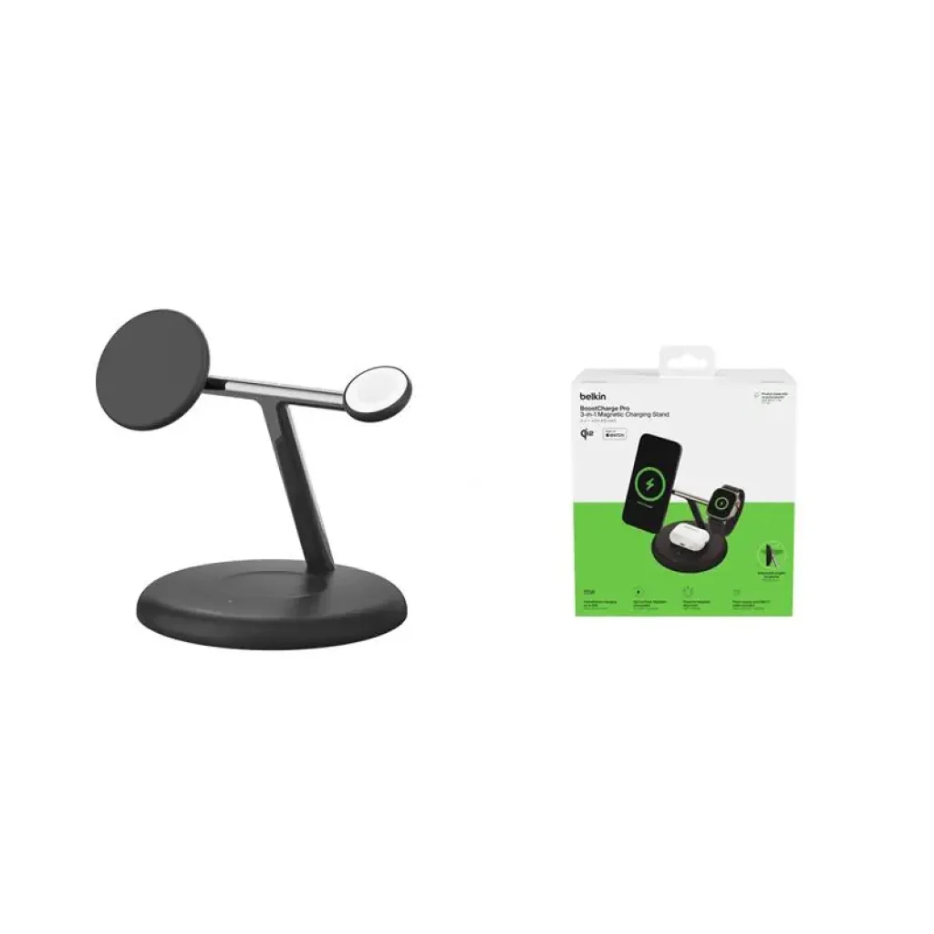 Беспроводная зарядка Belkin 3в1 Magnetic Qi2 15Вт, чорний (WIZ023VFBK) UA