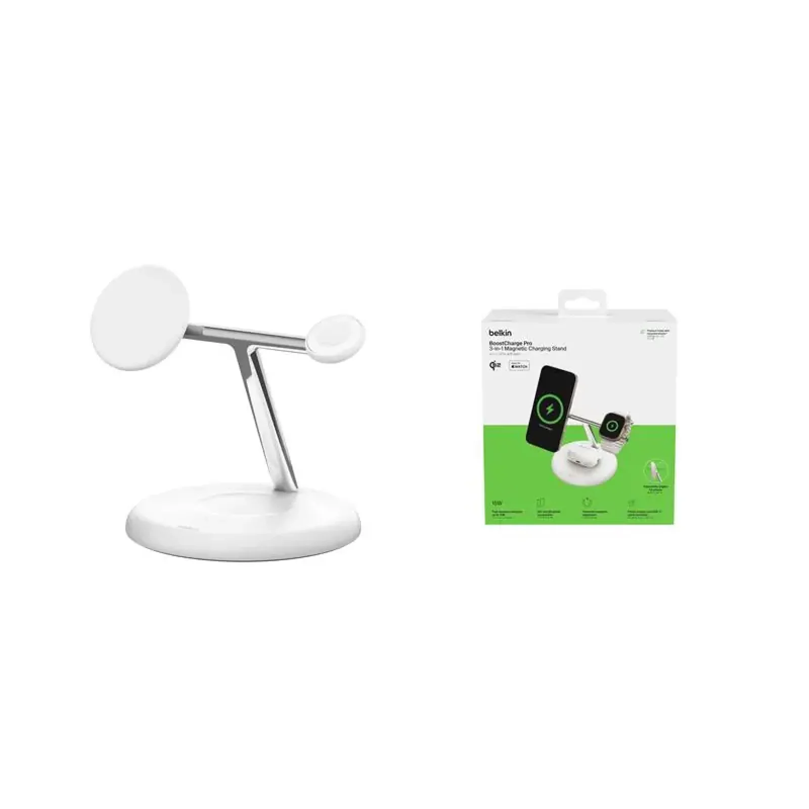 Беспроводная зарядка Belkin 3в1 Magnetic Qi2 15Вт, білий (WIZ023VFWH) UA