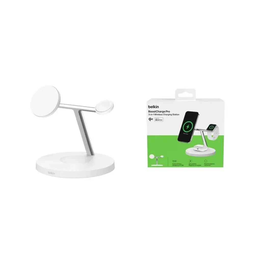 Беспроводная зарядка Belkin 3в1 Magnetic Pad Qi2 15Вт, білий (WIZ032KQWH) UA