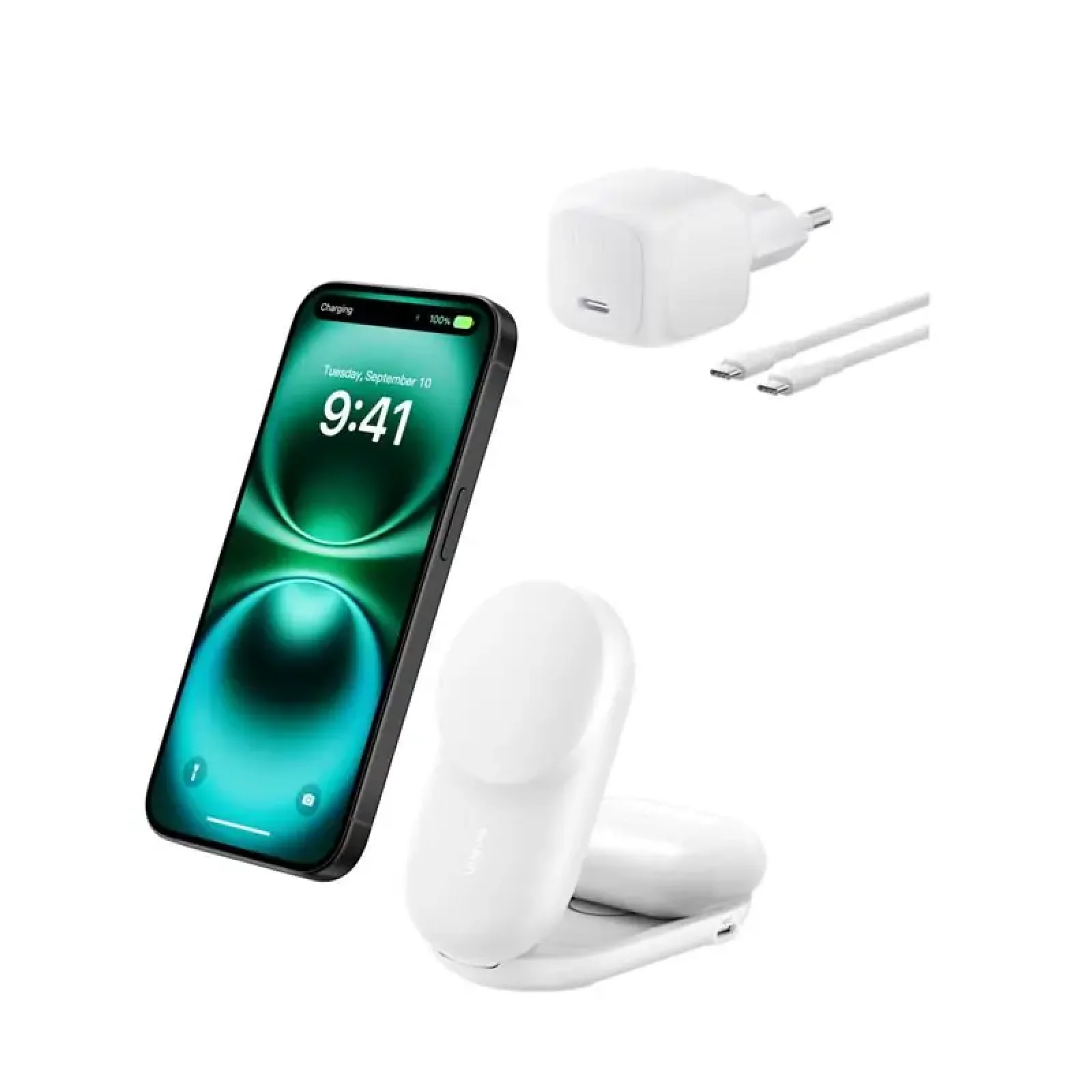 Беспроводная зарядка Belkin UltraCharge 2-in-1 Foldable Magnetic Charging 25Вт, білий (WIZ039KQWH) UA