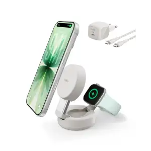 Зарядний пристрій бездротовий Belkin UltraCharge Pro 2в1 Convertible Magnetic Charging Dock 25Вт, Sand (WIZ043KQSD) UA