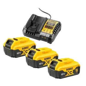Набір акумулятора та зарядного пристрою DeWalt XR Li-Ion 10.8В/12В/18В/54В 18В акб 3х5А·год 4А 0.5кг (DCB1104P3) UA