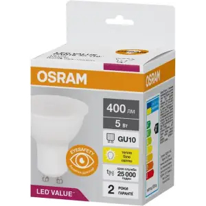 Лампа OSRAM LED GU10 5Вт 3000K 400Лм PAR16 VALUE (4058075689510) UA