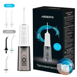 Іригатор Ardesto портативний, чаша 320 мл, Li-ion акум. в компл., 2 насадки, білий, POI-MD300W UA