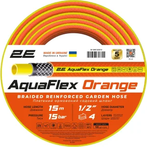 Шланг садовий 2Е AquaFlex Orange 1/2" 15м 4 шари 20бар -10…+60°C (2E-GHE12OE15) UA