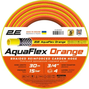 Шланг садовий 2Е AquaFlex Orange 3/4" 30м 4 шари 20бар -10…+60°C (2E-GHE34OE30) UA