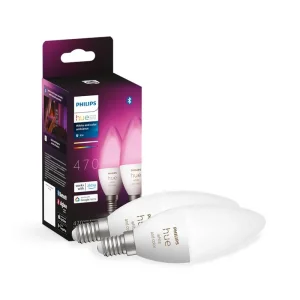 Лампа розумна Philips Hue E14, 5.3W(40Вт), 2000K-6500K, RGB, ZigBee, Bluetooth, димування, 2шт, 929002294205 UA