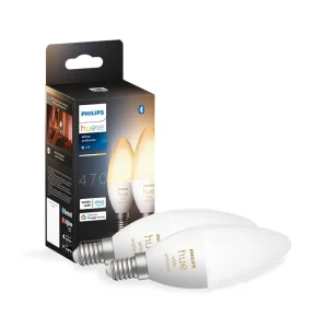 Лампа розумна Philips Hue E14, 5.2W(40Вт), 2200K-6500K, Tunable white, ZigBee, Bluetooth, димування, 2шт, 929002294404 UA