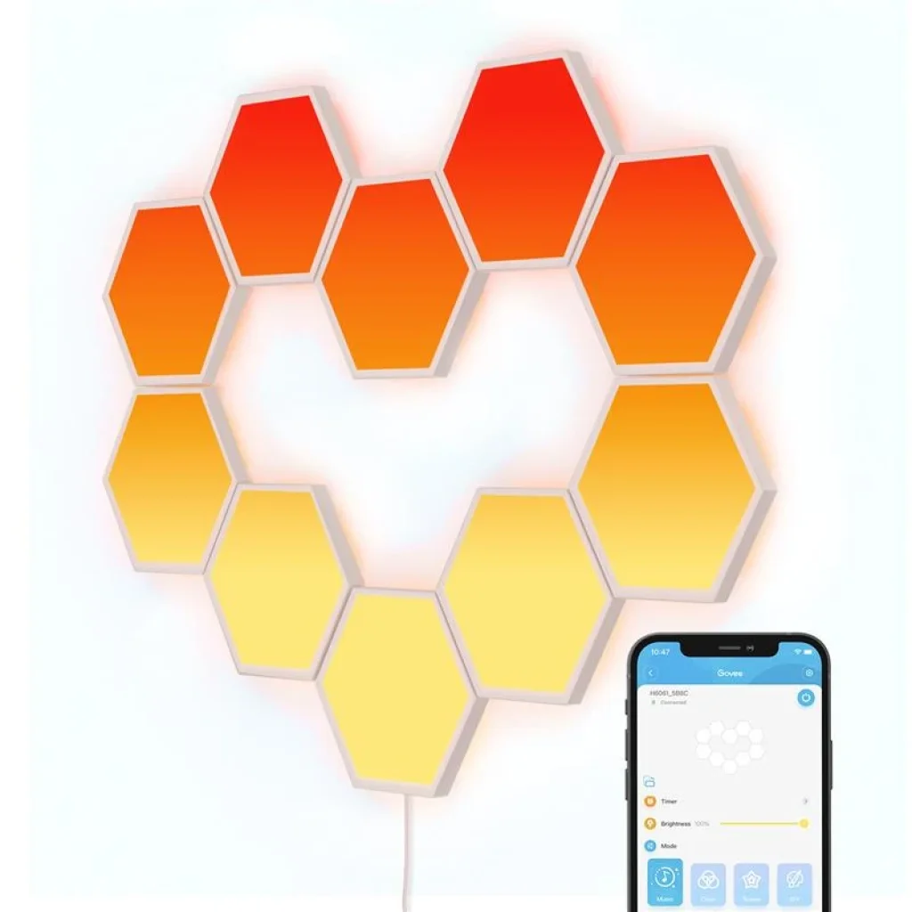 Набір настінних світильників Govee H6061 Glide Hexa Light Panels 10шт RGB Білий, B6061301 UA