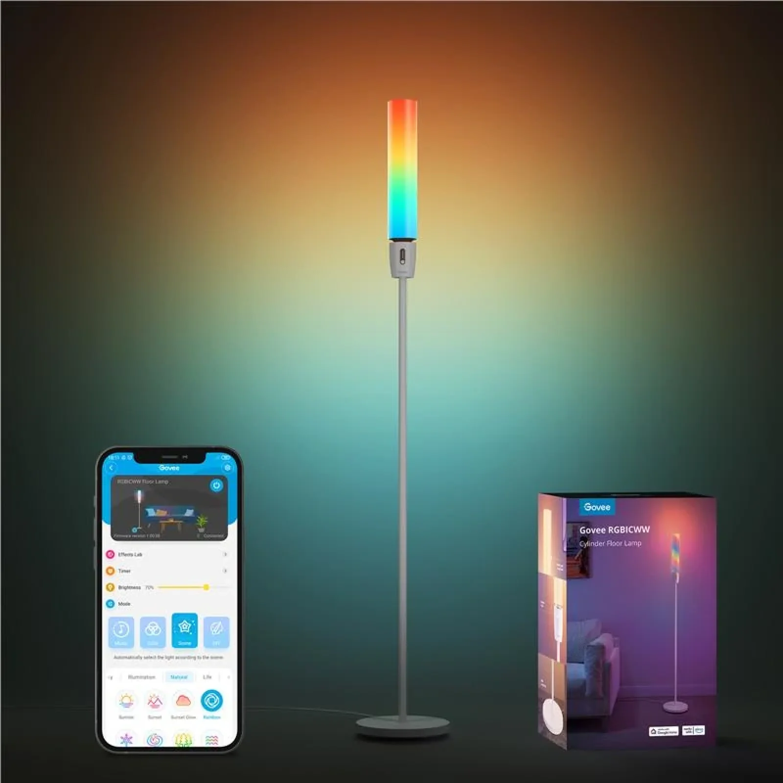 Торшер розумний Govee H6078, 1500Lm, RGBICW, WI-FI/Bluetooth, білий, H6078302 UA