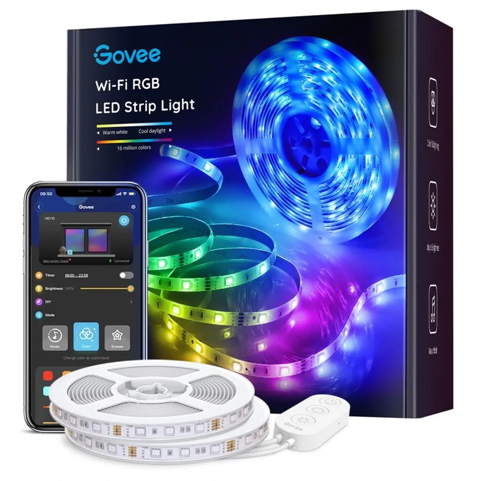 Стрічка світлодіодна розумна Govee H611 LED Strip Lights, 10м, RGB, WI-FI/Bluetooth, білий, H61103A3 UA