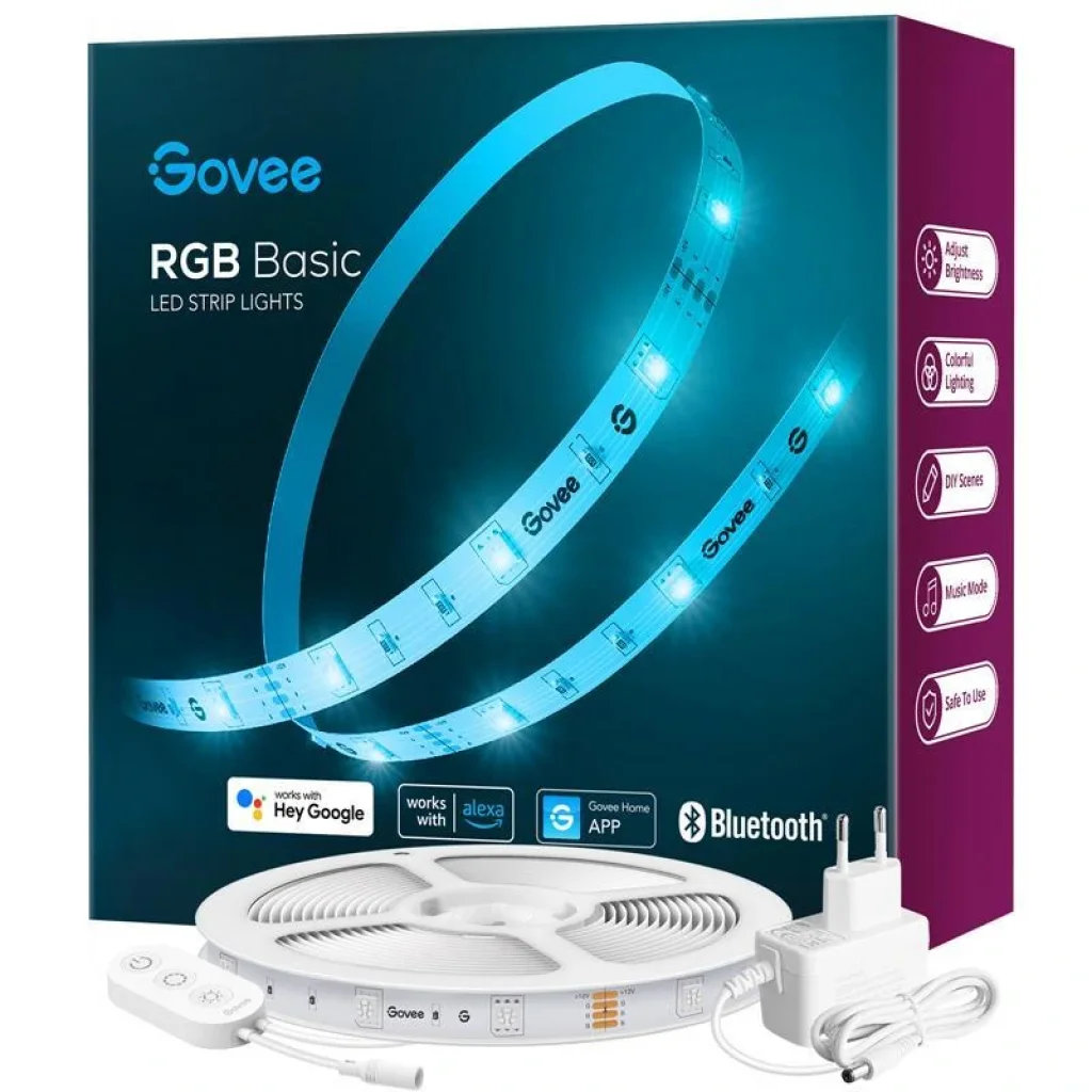 Стрічка світлодіодна розумна Govee H615A LED Strip Lights, 5м, RGB, WI-FI/Bluetooth, мікрофон, білий, H615A3A3 UA