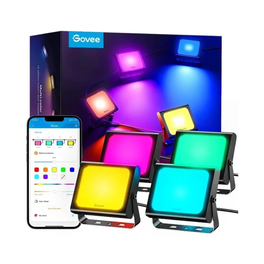 Набір настінних світильників Govee H7060 LED Smart Flood Lights, 4шт, RGBICWW, WI-FI/Bluetooth, чорний, H7060311 UA