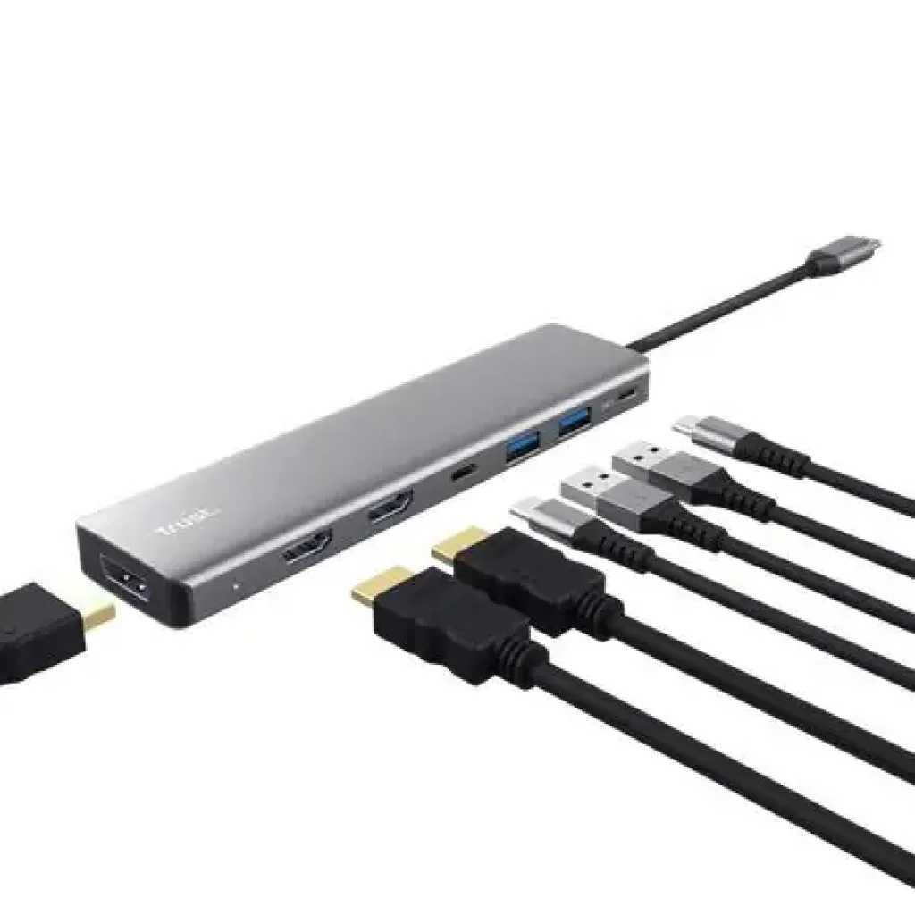 Адаптер Trust Dalyx 7in1 USB-C> 2xUSB-А 3.2/2xUSB-С/2xHDMI/Display Port, Алюміній, 0.16м, Сірий (25661_TRUST) UA
