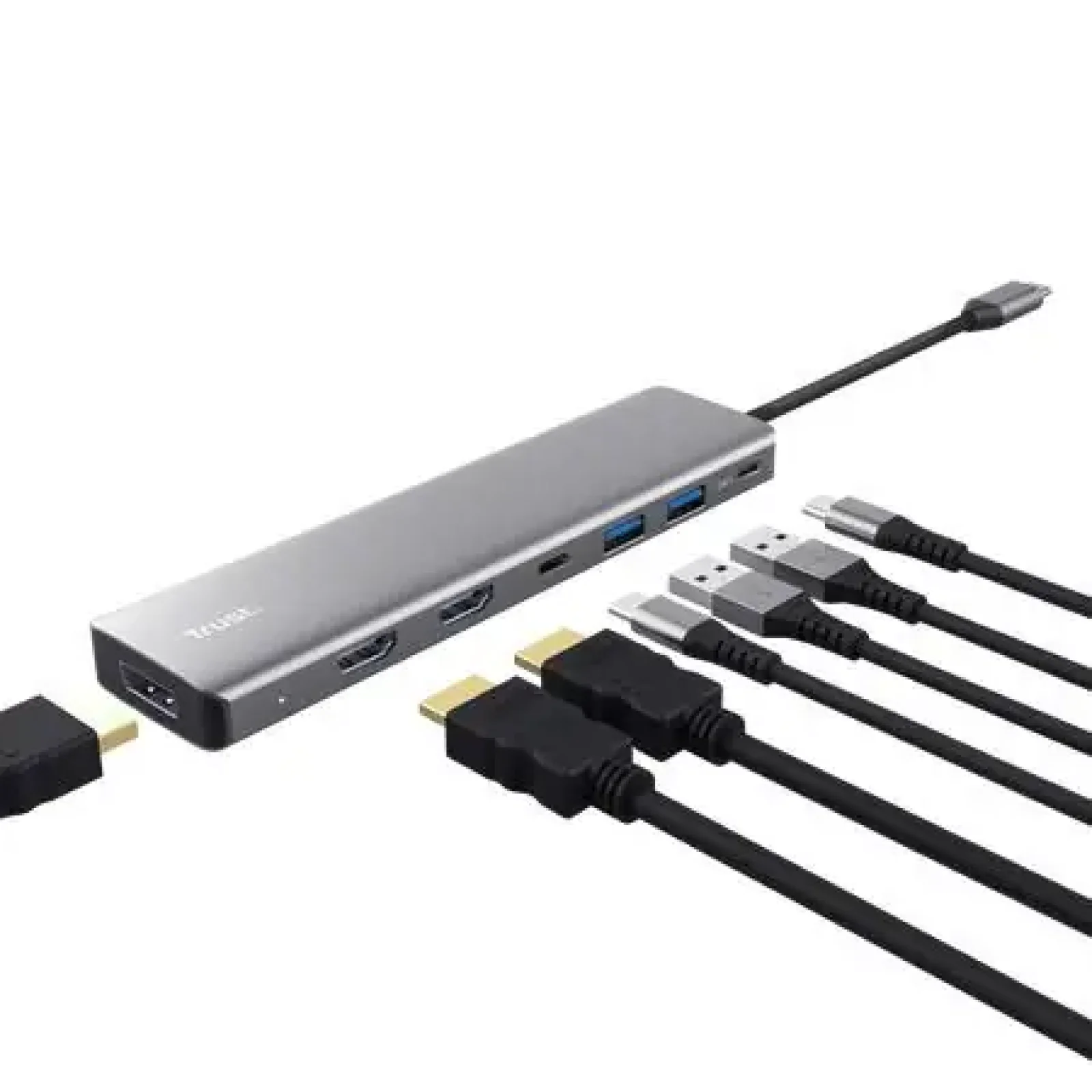 Адаптер Trust Dalyx 7in1 USB-C> 2xUSB-А 3.2/2xUSB-С/2xHDMI/Display Port, Алюміній, 0.16м, Сірий (25661_TRUST) UA