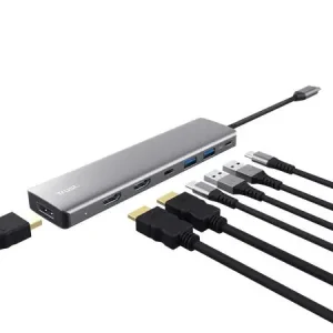 Адаптер Trust Dalyx 7in1 USB-C> 2xUSB-А 3.2/2xUSB-С/2xHDMI/Display Port, Алюміній, 0.16м, Сірий (25661_TRUST) UA