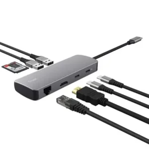 Адаптер Trust Dalyx 8in1 USB-C> 1xUSB-А 3.2/USB-A 2.0/2xUSB-С/HDMI/Ehernet/SD/microSD, Алюміній, 0.15м, Сірий (25672_TRUST) UA