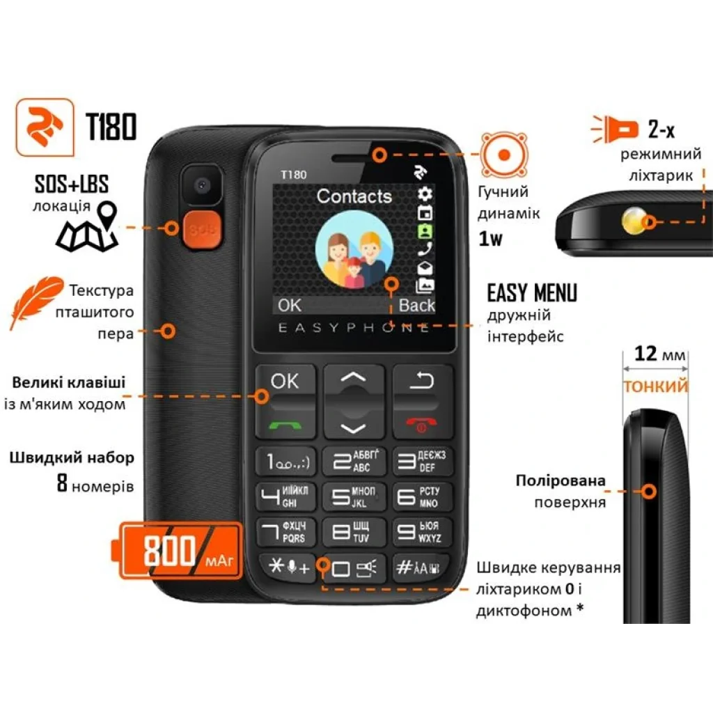Мобильный телефон 2E T180 2020 Dual SIM Black UA