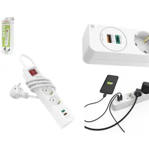 Мережевий подовжувач HAMA 3XSchuko 3G*1.5мм 1.4м USB-C/A, PD/QC White, 00133757 UA
