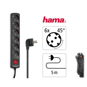 Подовжувач-фільтр мережевий Hama 6xТип F, 3x1.5мм кв, 16A, 5м, чорний, 00137266 UA