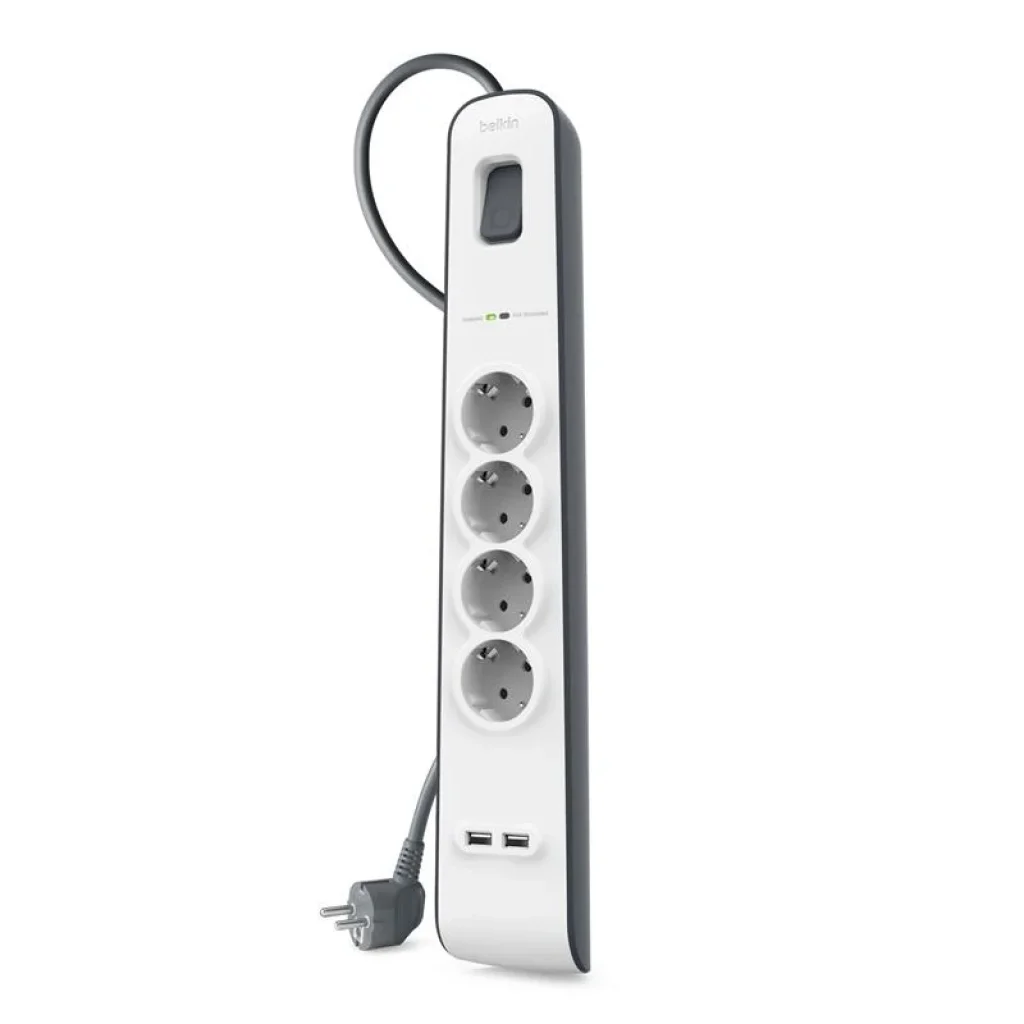 Мережевий фільтр-подовжувач Belkin 4хSchuko, 2xUSB 2.4A, 16А із захистом від перенапруги, 2м, BSV401vf2M UA