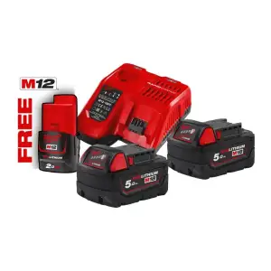 Набір акумулятора та зарядного пристрою Milwaukee NRG-502 12В 1х2А·год Redlithium M12 18В 2х5А·год Redlithium M18 ЗП M12-18FC (4933459217) UA