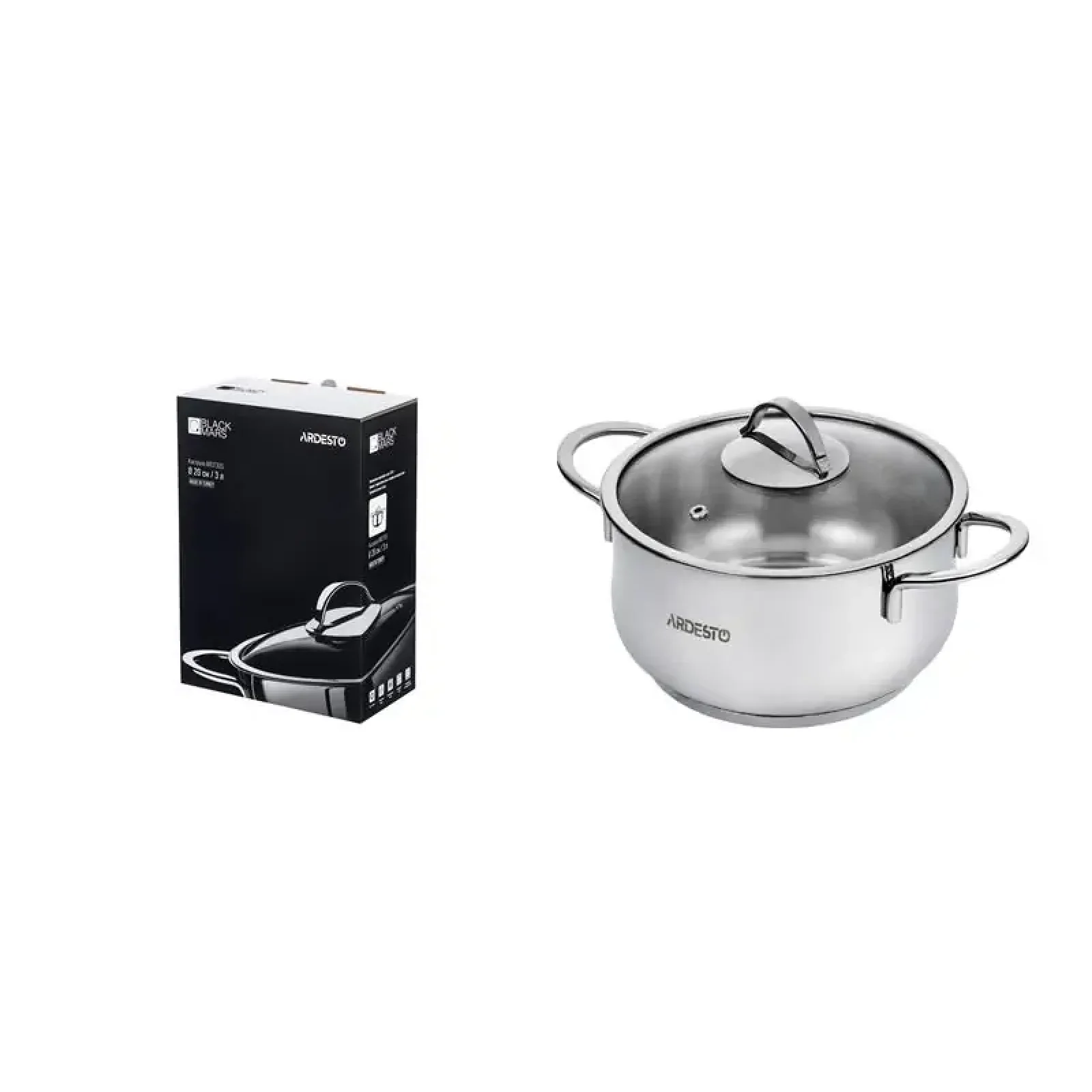 Каструля зі скляною кришкою Ardesto Black Mars, 3л, нержавіюча сталь (AR0730S) UA