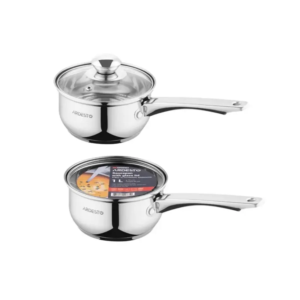 Ківш зі скляною кришкою Ardesto Gemini Gourmet Spoleto, 1л, нержавіюча сталь (AR1910GSS) UA