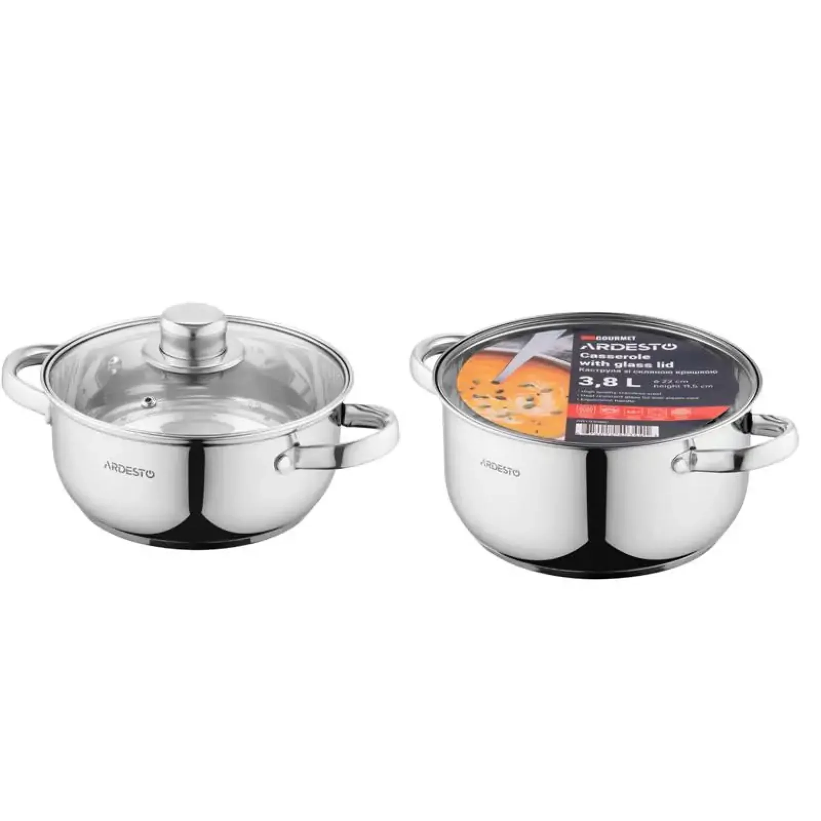Каструля зі скляною кришкою Ardesto Gemini Gourmet Aosta, 3.8л, нержавіюча сталь (AR1939BC) UA