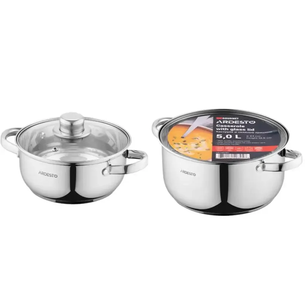 Каструля зі скляною кришкою Ardesto Gemini Gourmet Aosta, 5л, нержавіюча сталь (AR1952BC) UA