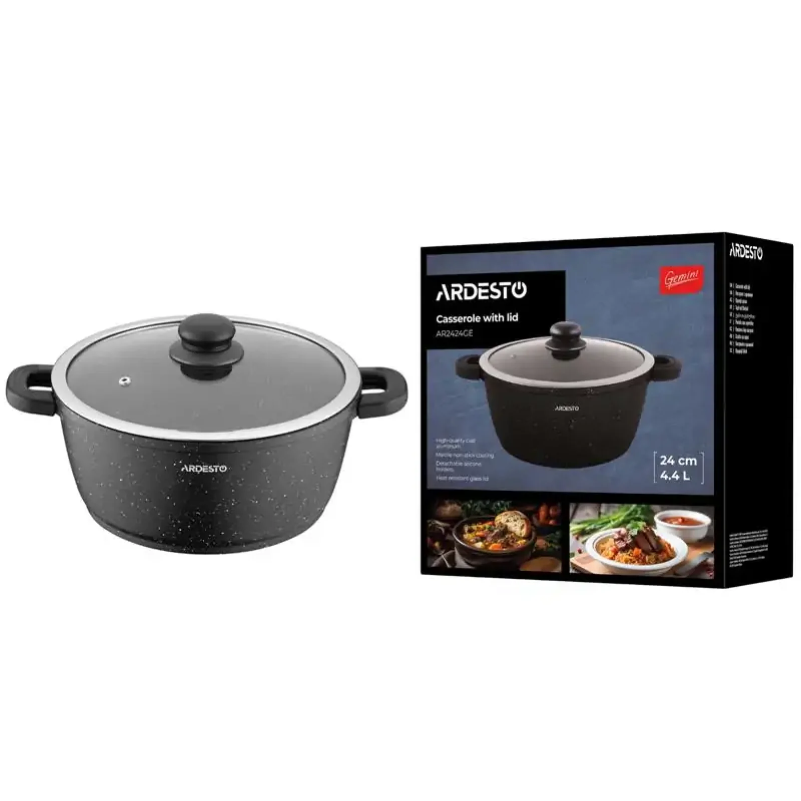 Каструля зі скляною кришкою Ardesto Gemini Anzio, 4.4л, алюміній, чорний (AR2424GE) UA