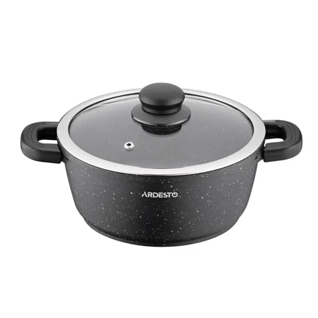 Каструля зі скляною кришкою Ardesto Gemini Anzio, 5л, алюміній, чорний (AR2454GE) UA