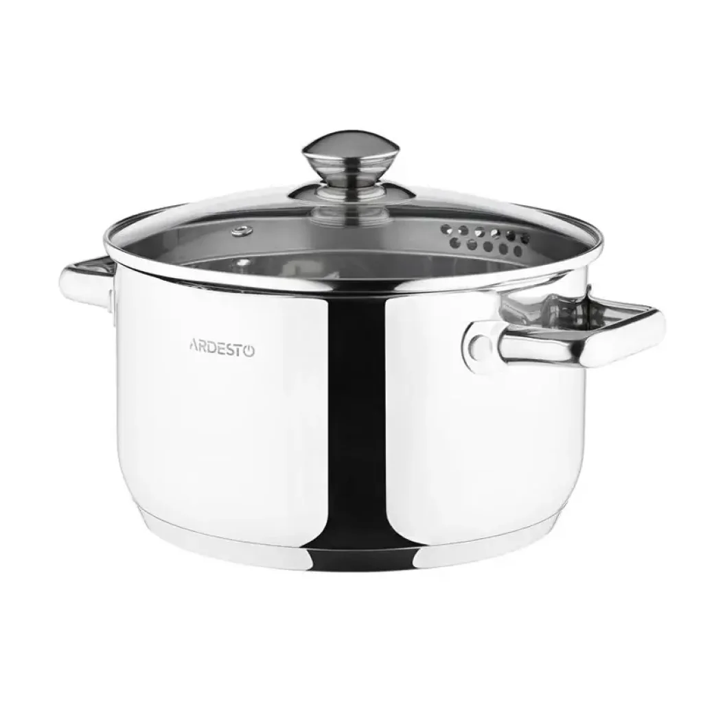 Каструля зі скляною кришкою та зливом Ardesto Gemini Lecco, 4.7л, нержавіюча сталь (AR2847CS) UA