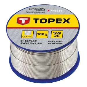 Припій олов'яний TOPEX Sn60Pb40 флюс SW26 дріт 0.7мм 100гр (44E512) UA