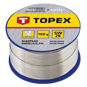 Припій олов'яний TOPEX Sn60Pb40 флюс SW26 дріт 1мм 100гр (44E514) UA