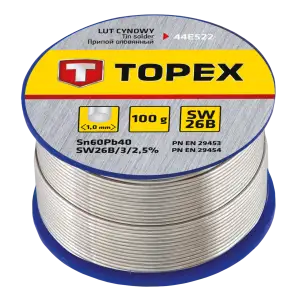 Припій олов’яний TOPEX Sn60Pb40 флюс SW26B дріт 1мм 100гр (44E522) UA