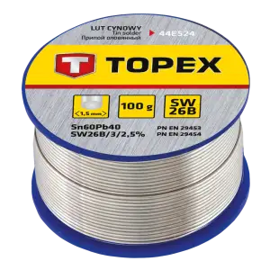 Припій олов'яний TOPEX Sn60Pb40 флюс SW26B дріт 1.5мм 100гр (44E524) UA