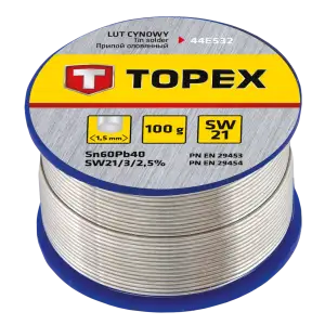 Припій олов'яний TOPEX Sn60Pb40 флюс SW21 дріт 1.5мм 100гр (44E532) UA