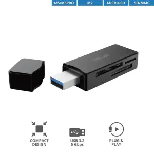 Кардрідер Trust Nanga USB-A 3.2 > SD/microSD/MS/MSPRO/ммC/M2, чорний (21935_TRUST) UA