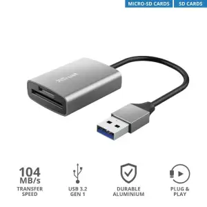 Кардрідер Trust Dalyx USB-A 3.2 > SD/microSD, Алюміній, 0.08м, Сірий (24135_TRUST) UA