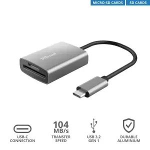Кардрідер Trust Dalyx USB-С > SD/microSD, Алюміній, 0.08м, Сірий (24136_TRUST) UA