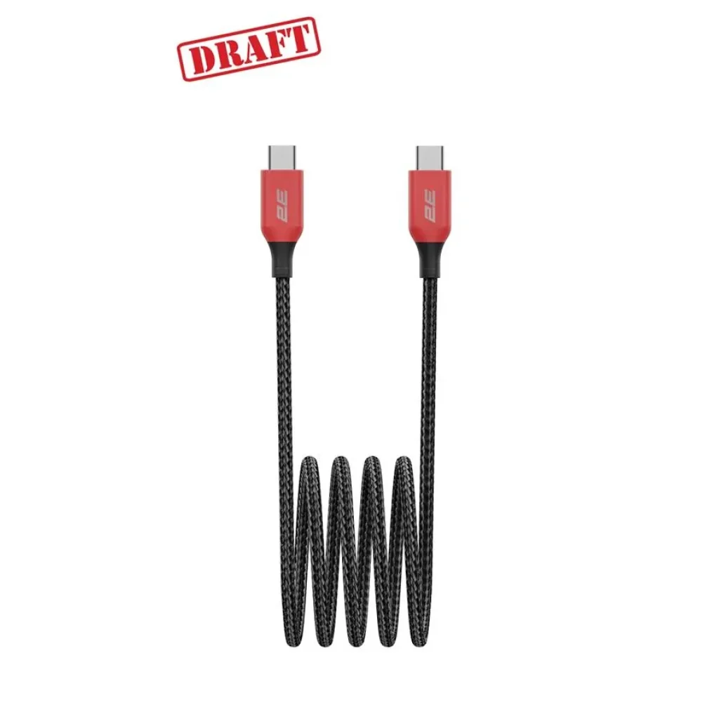 Кабель USB-C > USB-C заряджання/синхронізації 2E 1м, 100Вт Type-C, чорний, 2E-CC100-WH UA