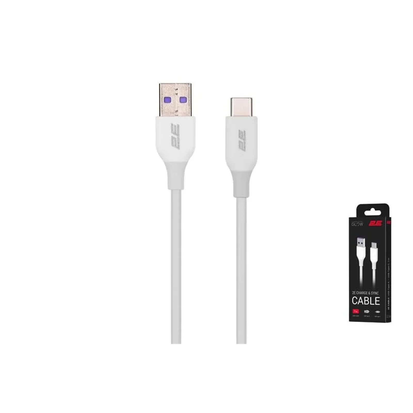 Кабель заряджання/синхронізації 2E USB-A > USB-C, 1м, Glow, білий, 2E-CCAC-WH UA