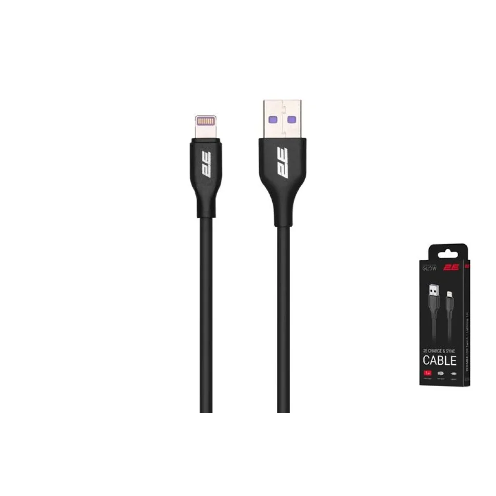 Кабель заряджання/синхронізації 2E USB-A > Lightning, 1м, Glow, чорний, 2E-CCAL-BL UA