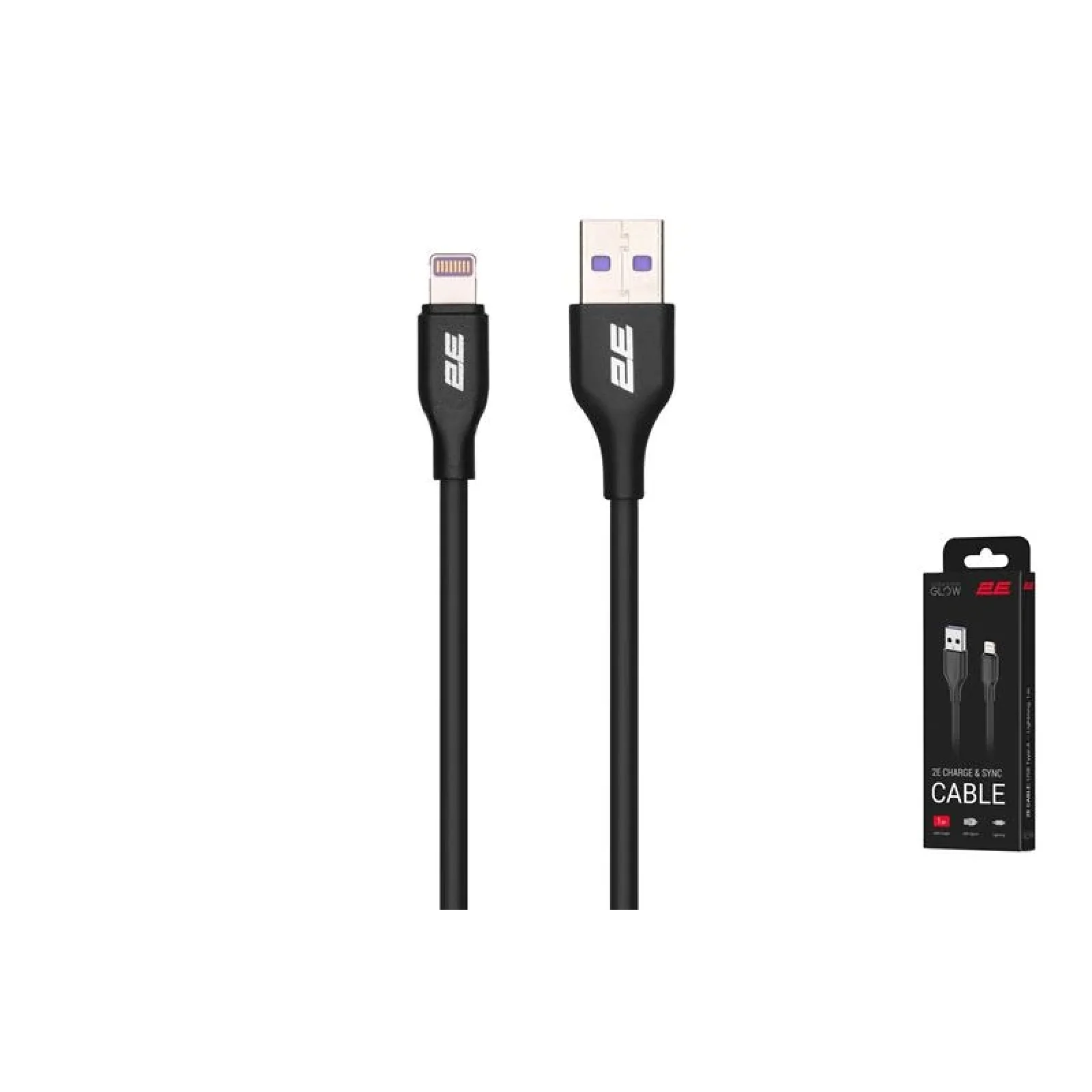 Кабель заряджання/синхронізації 2E USB-A > Lightning, 1м, Glow, чорний, 2E-CCAL-BL UA