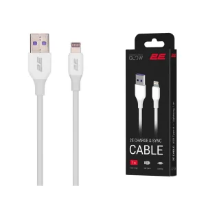 Кабель USB-A > Lightning заряджання/синхронізації 2E 1м, Glow, білий, 2E-CCAL-WH UA