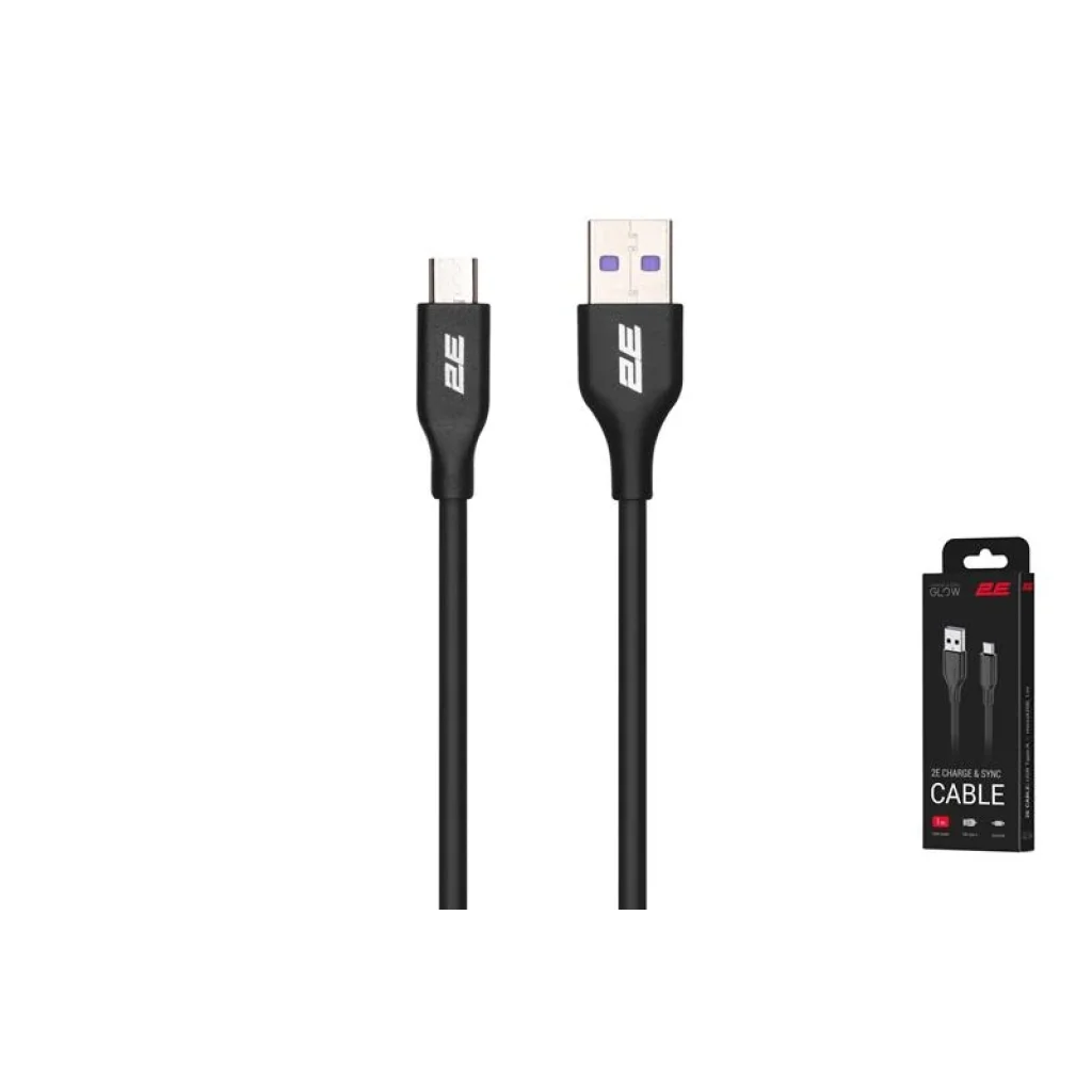Кабель заряджання/синхронізації 2E USB-A > microUSB, 1м, Glow, чорний, 2E-CCAM-BL UA