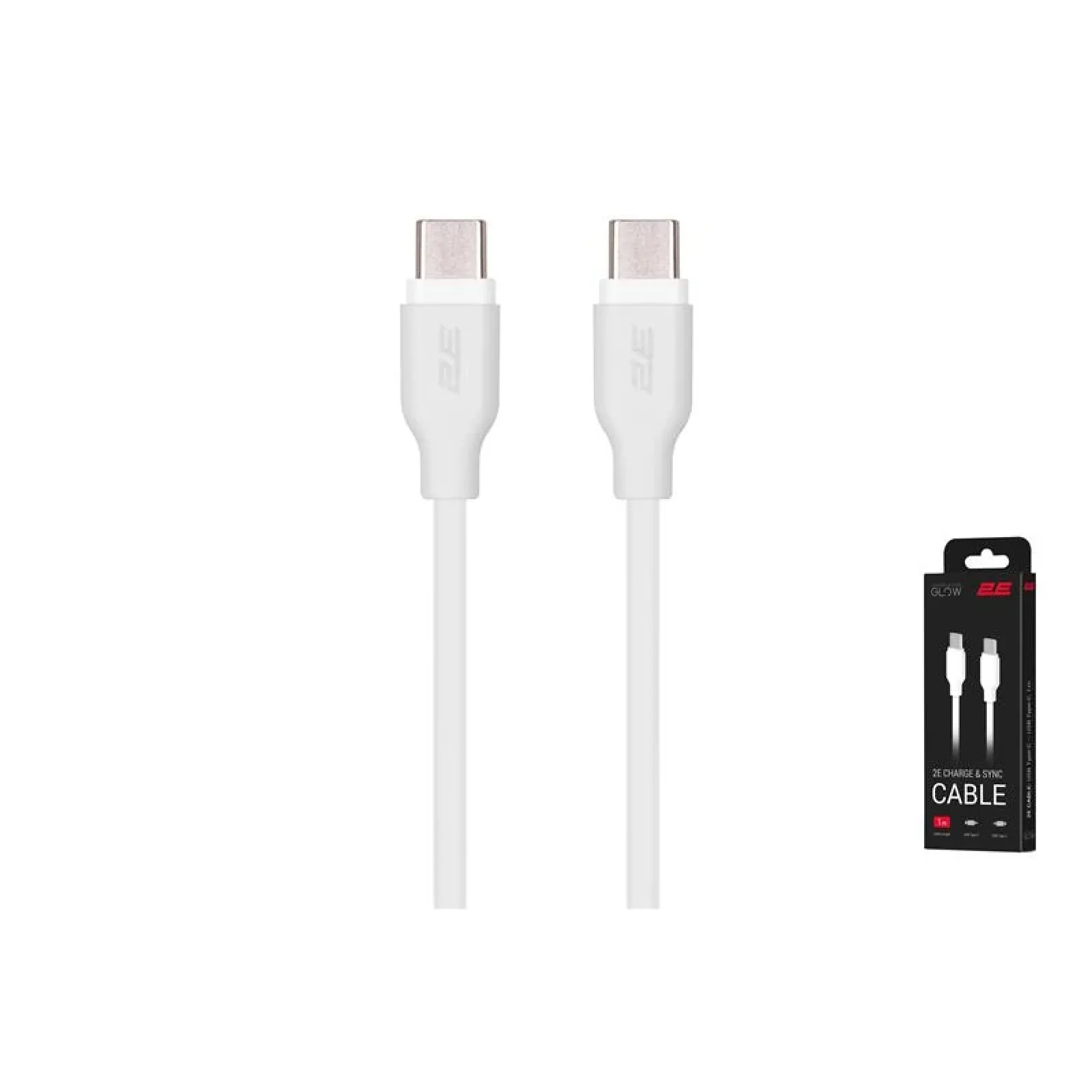 Кабель заряджання/синхронізації 2E USB-C > USB-C, 1м, 60Вт, Glow, білий, 2E-CCCC-WH UA
